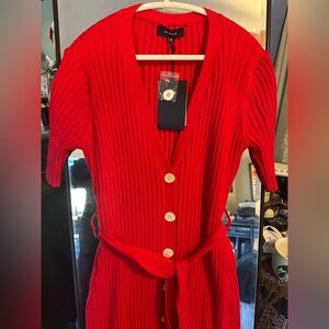NWT En Saison Red Button Down Knit Ribbed Maxi Dress